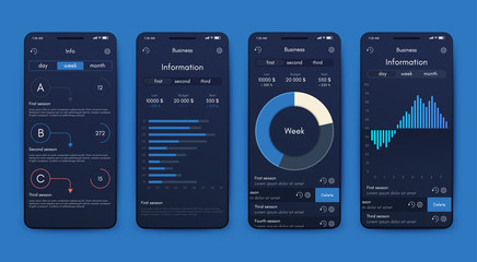 Modern infographic vector elements for business brochures. Use in website, corporate brochure, advertising and marketing. Pie charts, line graphs, bar graphs and timelines.