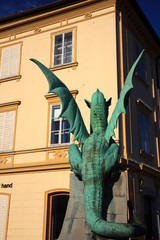 Poster - Lubiana / Slovenia - December 8, 2017: Ljubljana's dragon bridge icon in Lubiana town, Slovenia