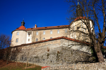 Wall Mural - Skofja Loka / Slovenia - December 8, 2017: The castle in Skofja Loka village, Slovenia