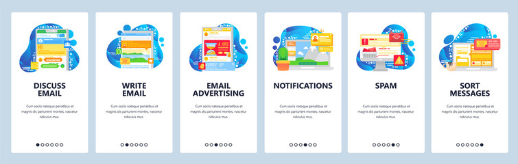 Poster - email and chat mobile app. phone notifications and advertisement. spam, message sorting. app onboard