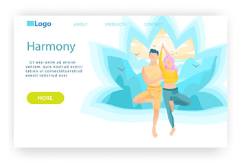 Wall Mural - man and woman in tree yoga pose. harmony, meditation and mind enlightenment concept. wellness and he