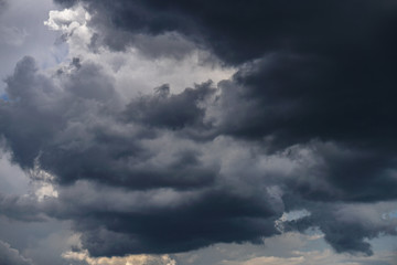 Wall Mural - terrible thunderclouds from the side of a plane. gloomy epic clouds. background image in a dark gray