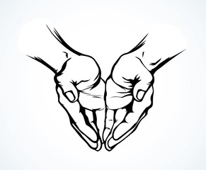 Sticker - Praying hands. Vector drawing