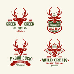 set of wild hunting deer head badges labels and design elements