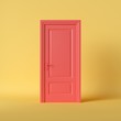 © NeoLeo - 3d render, closed red classic door isolated on bright yellow background. Minimal room interior concept. Modern design, abstract metaphor