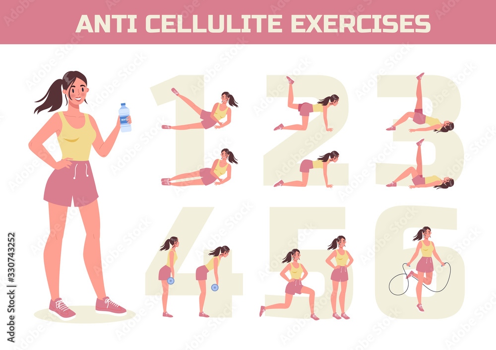 Anti cellulite exercises program for losing weight. Become slim - obrazy, fototapety, plakaty 