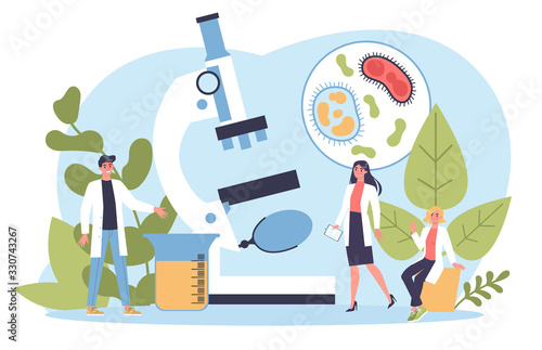 Fotomural Biology science concept. People with microscope make laboratory