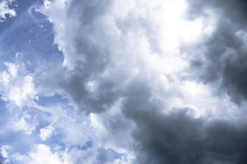 Wall Mural - terrible thunderclouds from the side of a plane. gloomy epic clouds. background image in a dark gray