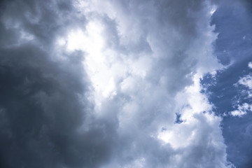 Wall Mural - terrible thunderclouds from the side of a plane. gloomy epic clouds. background image in a dark gray