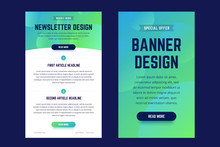 Newsletter, Email Design Template, And Vertical Banner Design Template. Modern Gradient Style With Shapes On The Background. Vector Illustration For Web Email Promotions And Landing Pages.