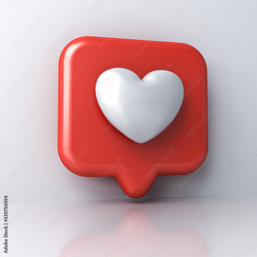 3d icon love like heart social media notification isolated over white ...