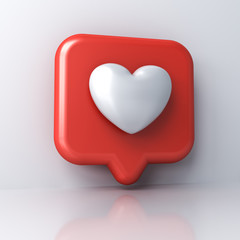 Poster - 3d icon love like heart social media notification isolated over white wall background with shadow and reflection 3D rendering