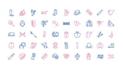 Big set of equestrian icons, horse riding collection for web design