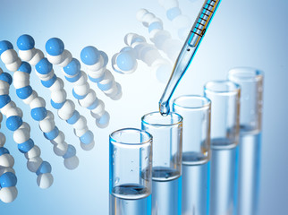 Wall Mural - microscope with lab glassware, science laboratory research and development concept