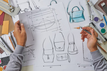 Wall Mural - Designer stylish sketch Drawn design template pattern made leather clutch bag handbag purse Woman female Fashionable Fashion Luxury Elegant accessory.