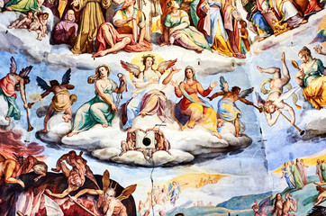 Poster - Florence, Interior view of Cathedral dome painting in Florence, Italy. The Brunelleschi's dome was painted 1579 by Giorgio Vasari and Federico Zuccari.