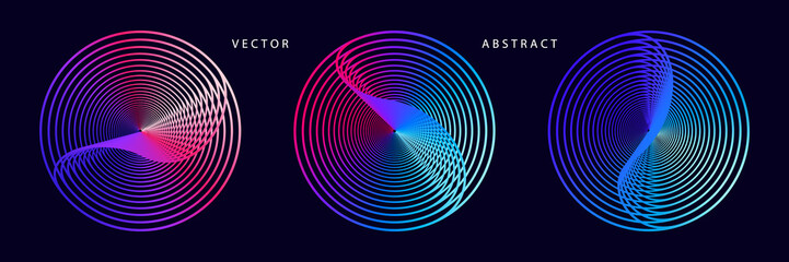 Wall Mural - set of colorful futuristic graphic elements on dark background. abstract vector symbols.
