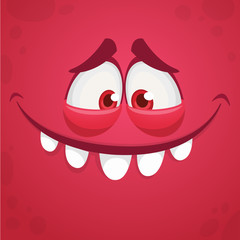 Funny cartoon monster face. Vector monster square avatar