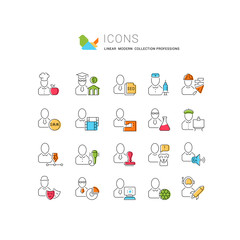 Canvas Print - Set Vector Line Icons of Professions.