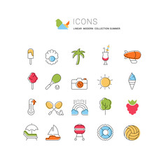 Sticker - Set Vector Line Icons of Summer