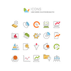 Wall Mural - set vector line icons of web analytics