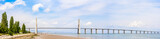 Vasco da Gama bridge, a cable stayed bridge flanked by viaducts and rangeviews that spans the Tagus River in Lisbon, Portugal