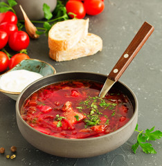 Wall Mural - borsch with beets. Ukrainian cuisine.