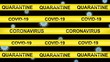 © Olga - Vector poster Coronavirus covid-19, 2019-nCoV quarantine with yellow tapes on black background. Isolation of countries border. Pandemic Novel coronavirus COVID-19 disease. Corona virus quarantine.