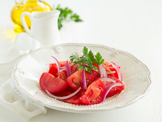 Canvas Print - Tomato and onion salad. Selective focus