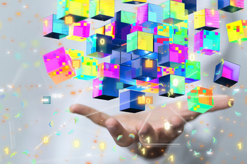 code data concept in hand digital 3d
