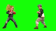 4k 3d Animation Of A Young Avatar Girl And Boy Training Together Shadow Boxing.