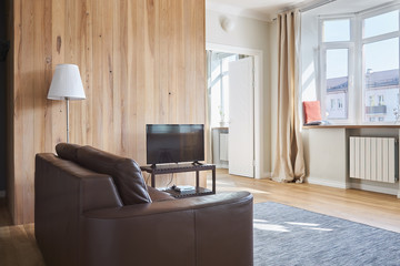 wooden wall panels in the wardrobe and living room