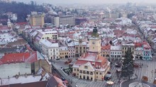 Aerial Drone View 4k Video. Council Square In Brasov City, Piata Sfatului, Romania