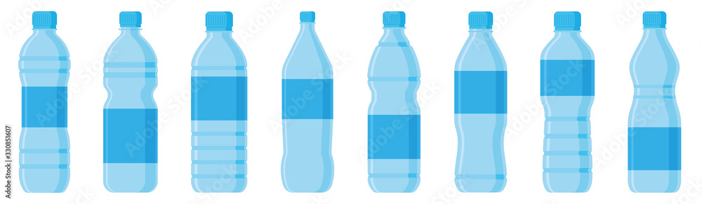 Water bottle flat style set - obrazy, fototapety, plakaty 