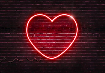 Wall Mural - Neon sign on a brick wall in the shape of a heart.(illustration series)