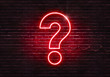Neon sign on a brick wall in the shape of a question mark.(illustration series)