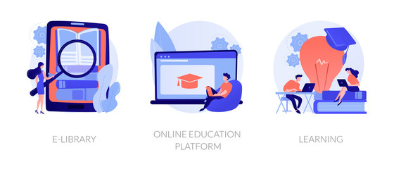 internet bookstore, remote training classes service, academic graduation icons set. e-library, onlin