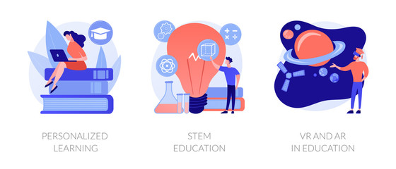 Sticker - Personal studying program, academic system, futuristic technology icons set. Personalized learning, stem education, VR and AR in education metaphors. Vector isolated concept metaphor illustrations