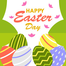 Happy Easter Day Greeting Card Design Template For Celebrate Jesus Rose From The Dead In Christmas. Also Include Easter Eggs Illustration Vector. Suitable For Social Media Template, Blog Post, Etc.