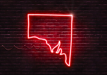 Wall Mural - Neon sign on a brick wall in the shape of Southern Australia.(illustration series)