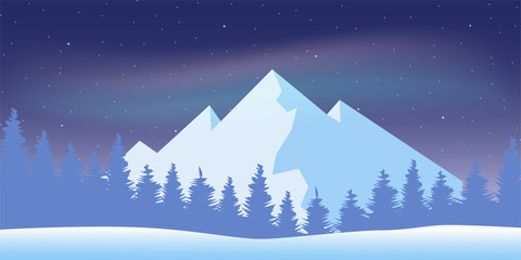 Wall Mural - ice mountain landscape. iceberg at night with moon, stars, aurora.