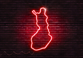 Wall Mural - Neon sign on a brick wall in the shape of Finland.(illustration series)