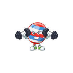 Poster - Mascot design of grinning Fitness exercise independence day balloon lift up barbells