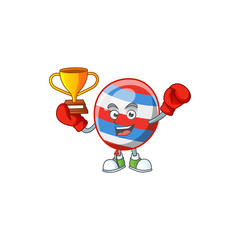 Sticker - Happy face of boxing winner independence day balloon in mascot design style