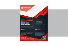 Vector Vertical Layout Design Template For Leaflet, Poster, Flyer, Pamphlet, Brochure With Photo Sample And Orange Black Color Scheme, Template In A4 Size. Hexagon Pattern With Space For Photo.