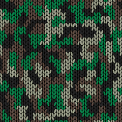 Wall Mural - Stylish knitted military camo. Green wool camouflage pattern . Seamless texture. Design for fabric printing. Vector background