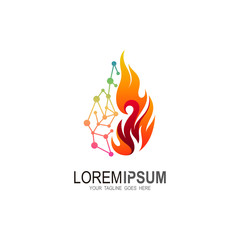 Fire logo and  technology design, Flame logo with technology design combination