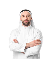 Handsome Arab man on white background