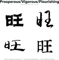 Prosperous, Vigorous, Flourishing - Chinese Calligraphy with translation, 4 styles