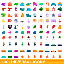 100 Universal Icons Set. Cartoon Illustration Of 100 Universal Icons Vector Set Isolated On White Background